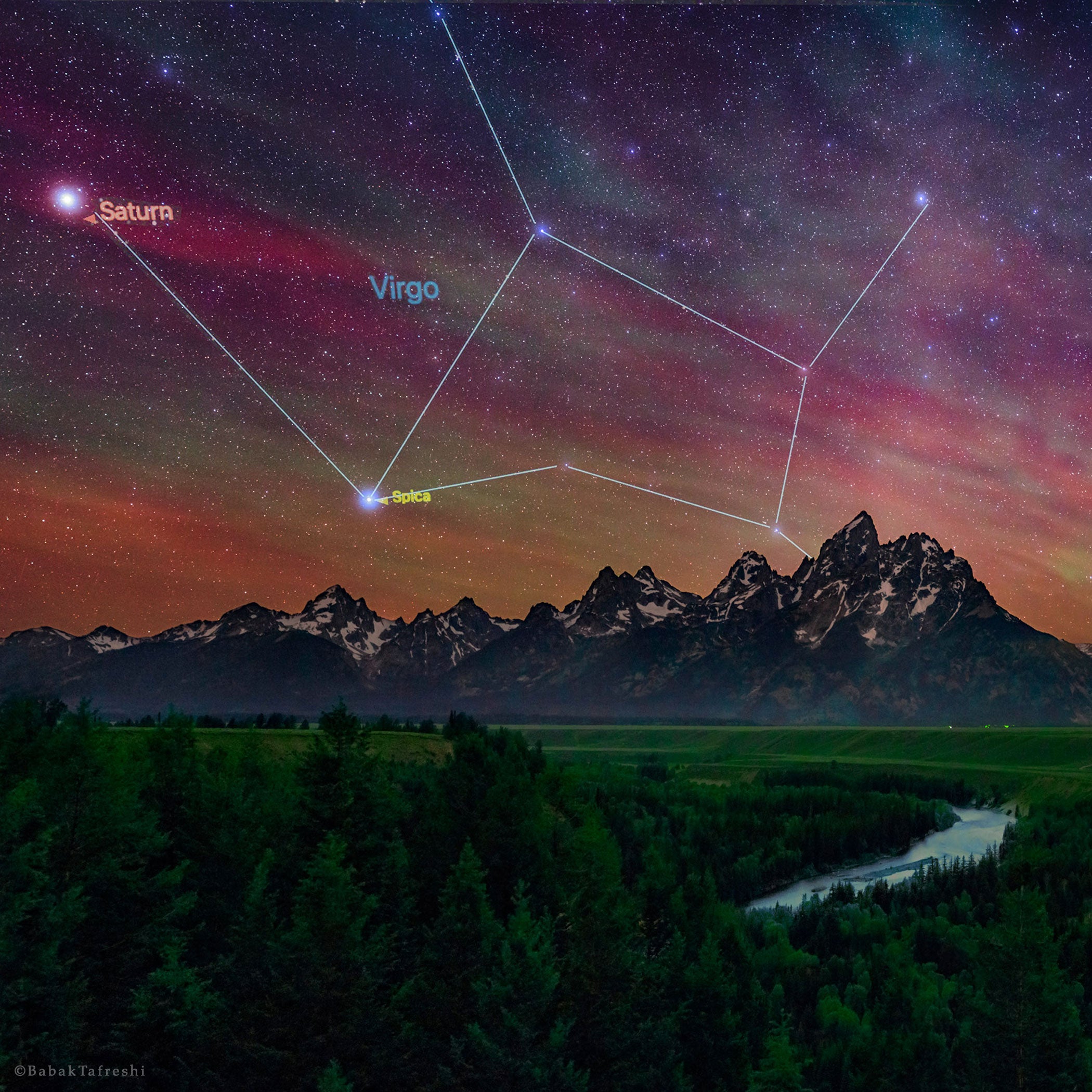 Colorful Night Sky Above Tetons And Snake River | Babak Tafreshi